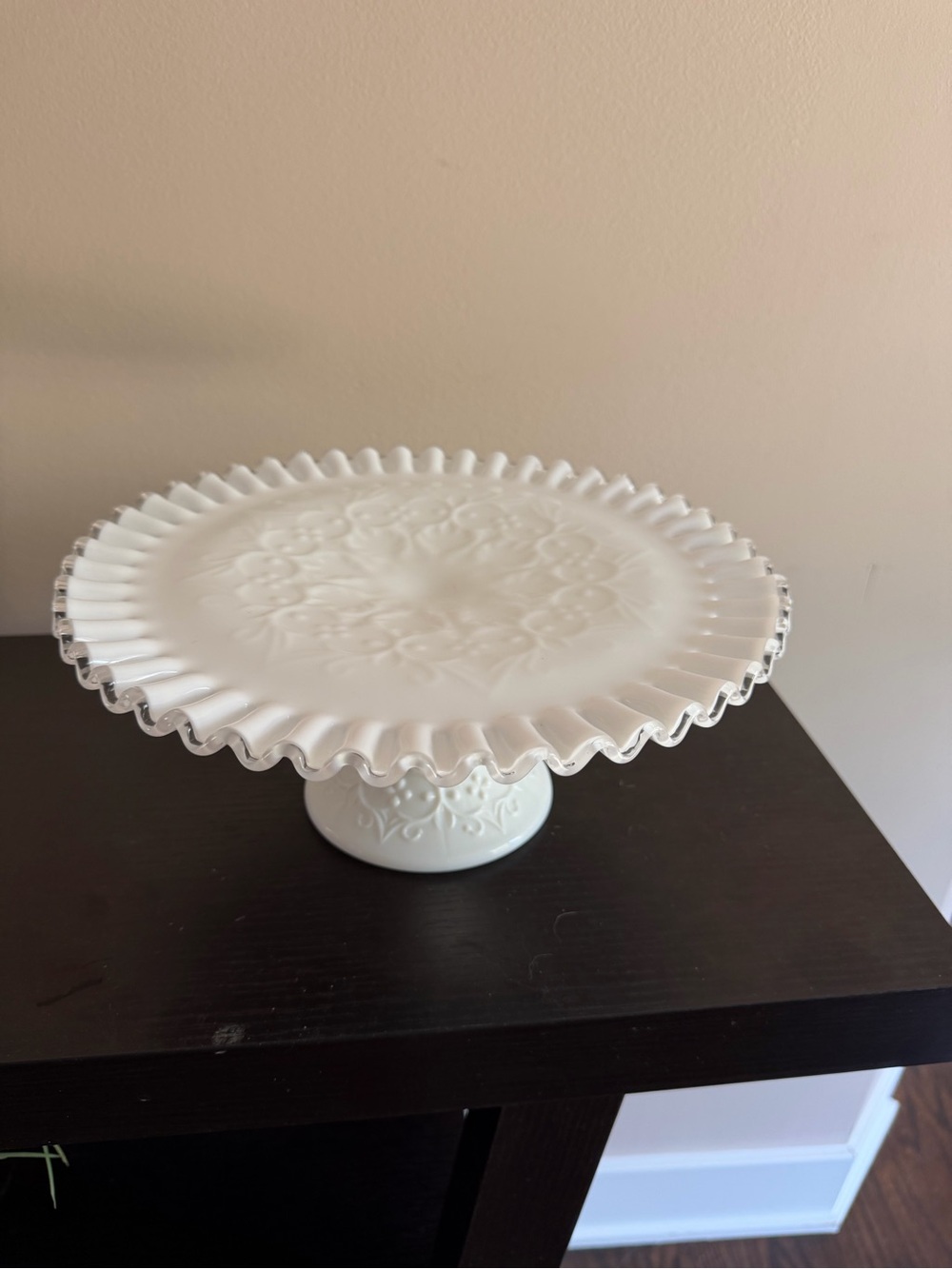 Vintage Fenton Silver Crest Spanish Lace Milk Glass Cake Stand